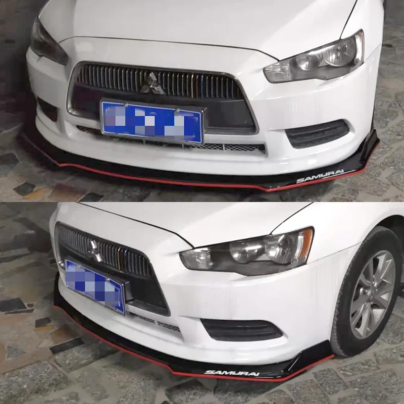 Front Bumper Spoiler Protector Plate Lip Body Kit Carbon Surface Car Decorative Strip Chin Shovel For Lancer EX Evo 2013 - 2016