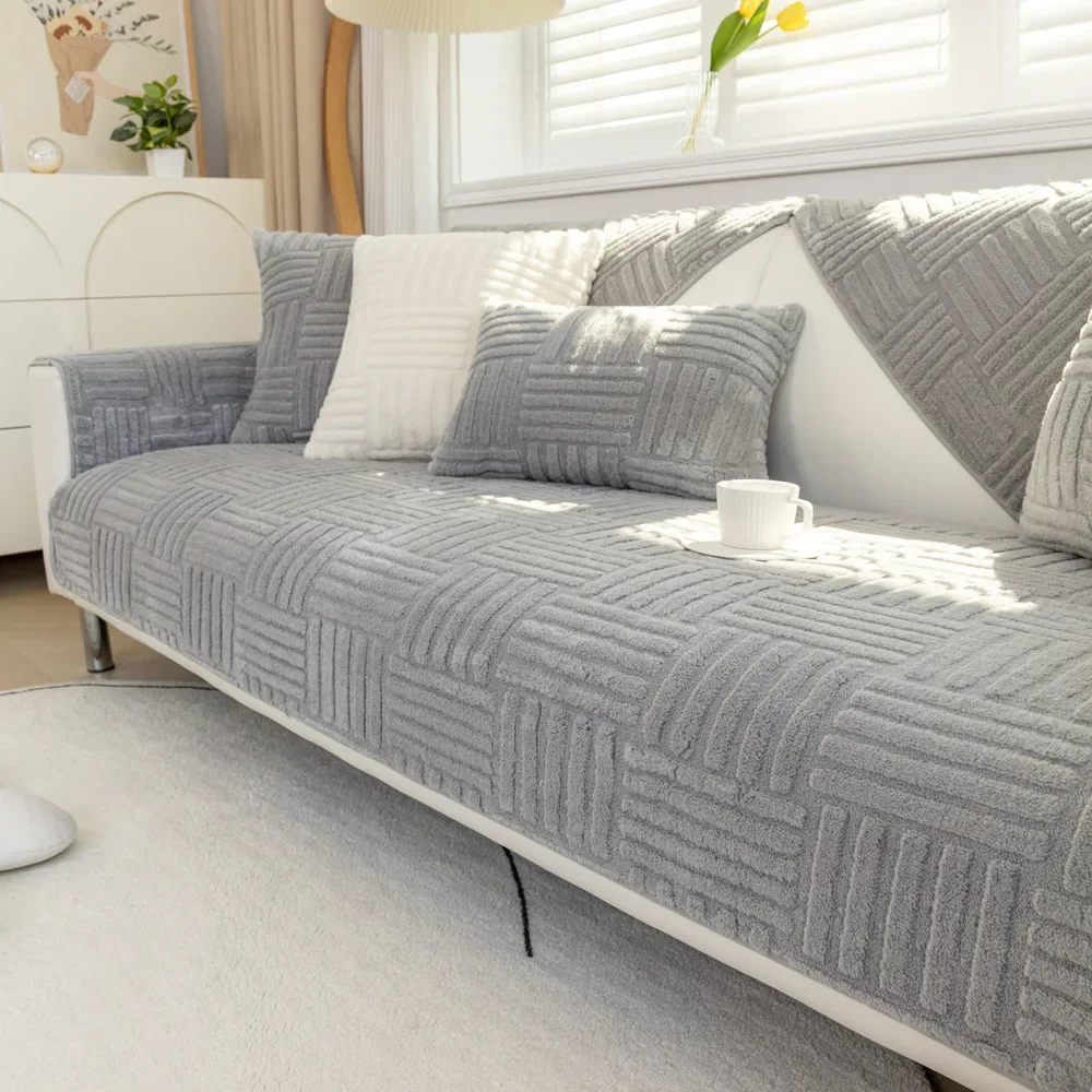 Solid Color Chenille Sofa Towel Thick Universal Sectional Sofa Cover Modern Furniture Dustproof Cover L-shape Couch Covers