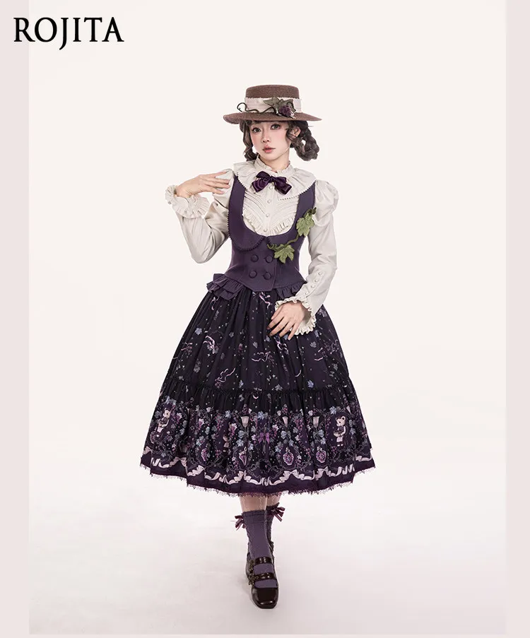 

Dreamland Winery SK Полуюбка Рубашка с длинными рукавами Жилет CLA Элегантный комплект в стиле ретро с медведем и виноградом Лолиты