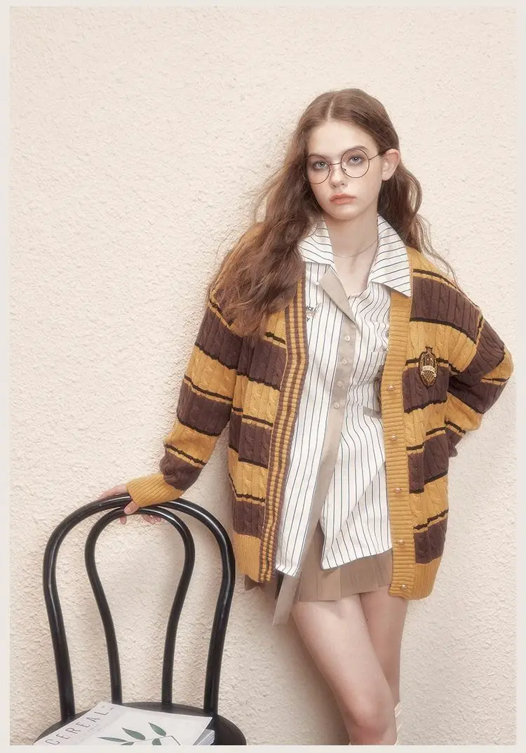 Christmas Harryypotter Sweater Cardigan Jacket Hermione Cosplay Contrast Twist Autumn Winter Loose Sweater Girl Holiday Gifts