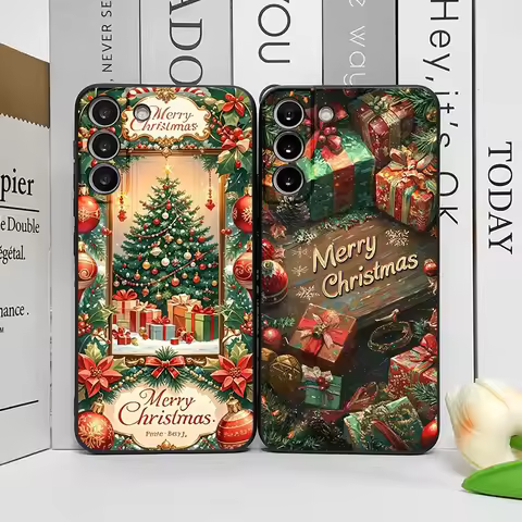 Artistic Merry Christmas Tree Gifts Pattern Phone Case for Samsung Galaxy S25 S24+ S23 Ultra S22 Plus S21 FE M53 M34 Soft Covers