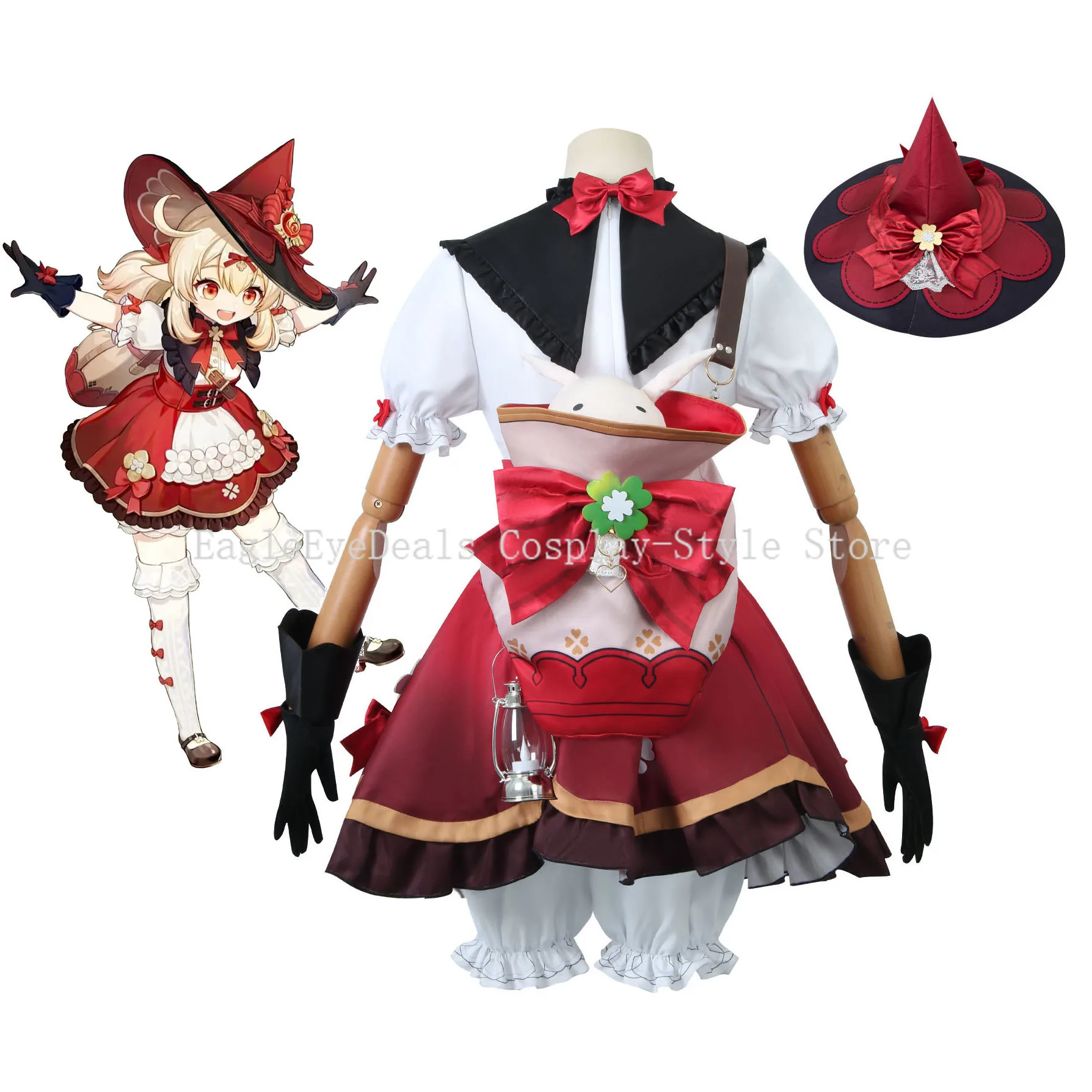 Genshin Impact Klee Blossoming Starlight คอสเพลย์เครื่องแต่งกายน่ารักชุดหมวกแม่มดอะนิเมะเกมชุดวิกผมรองเท้าปาร์ตี้ฮาโลวีนชุด