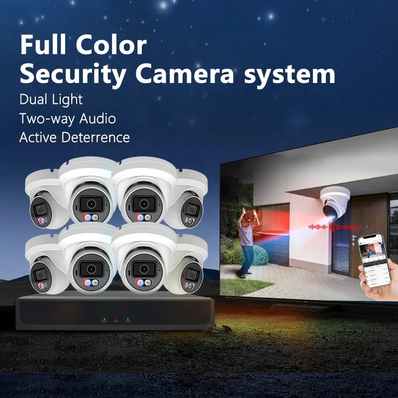 Best 4K 8CH  PoE NVR Kit Two Way Audio Full Color IP66 8pcs  Active Deterrence Outdoor Indoor 8MP Security Ca`mera System