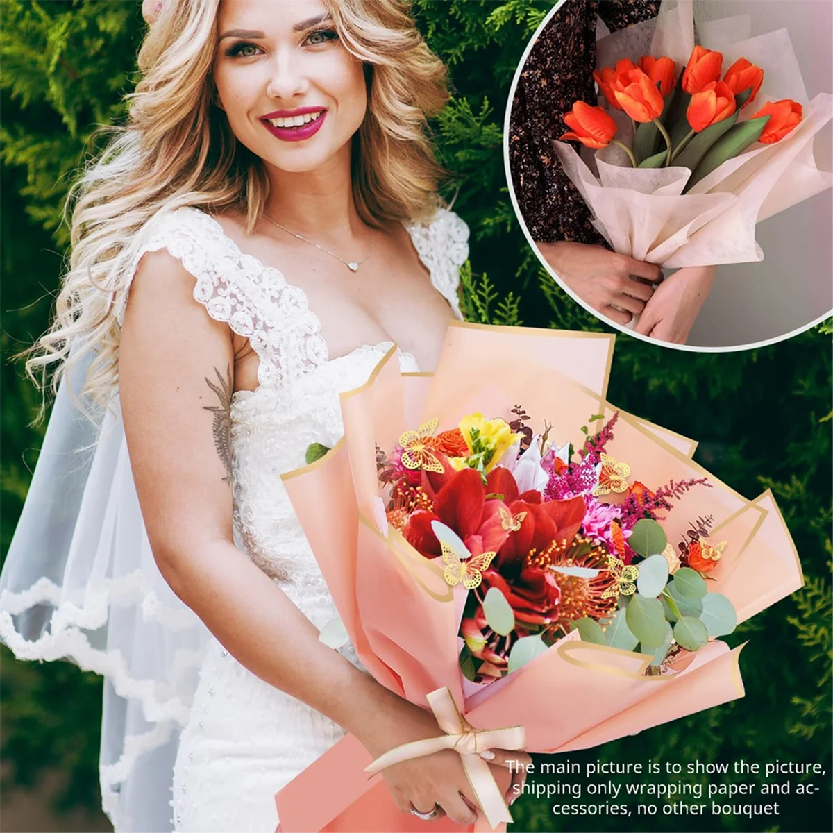 

20 листов оберточной бумаги для цветов с золотым краем, упаковочная бумага для букета, принадлежности для букета флориста на свадьбу (розовый)