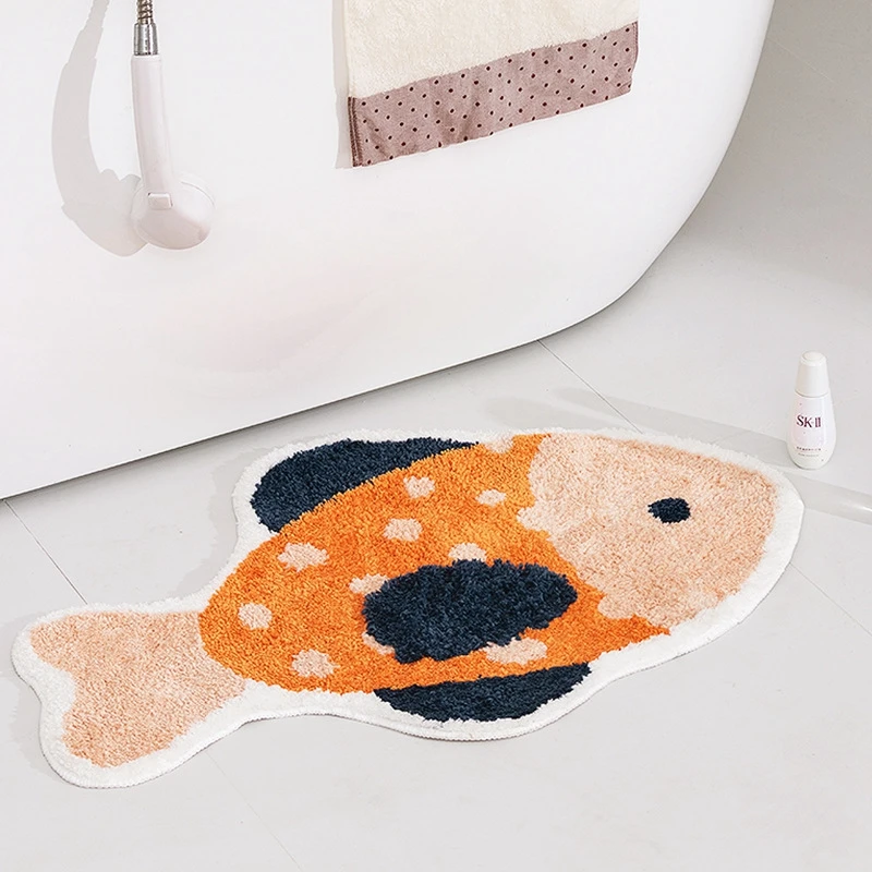 

Cartoon Design Fish Shape Bathroom Carpet Absorbtent Children Study Room Chair Decor Non-Slip Floor Mat Kitchen Toilet Foot Pad