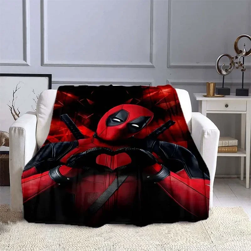 MINISO Marvel Deadpool Pattern Blanket Warm Soft Fluffy Kids and Adult Sofa Bed Throw Blanket Outdoor Travel Camping Sheet Gift