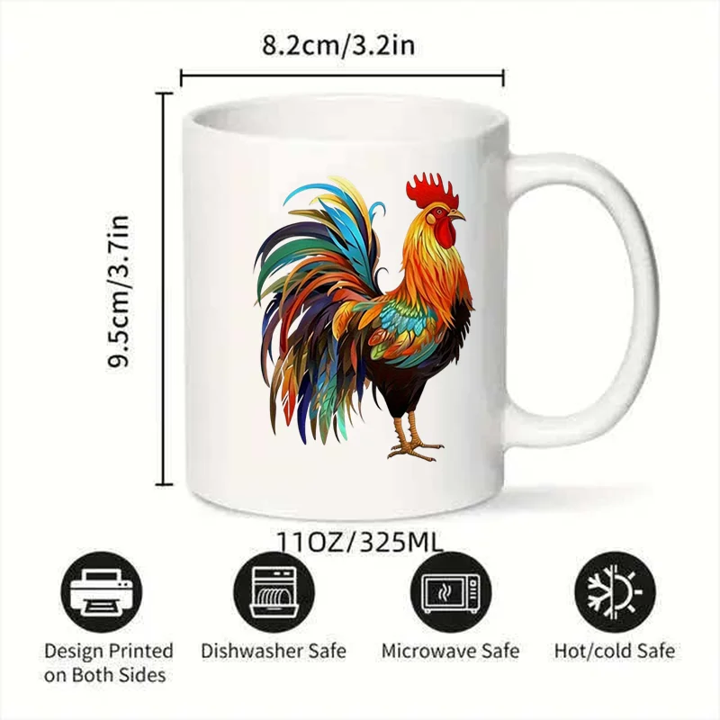 Colorful Rooster Print Ceramic Coffee Mug 11oz 350ml Personalized Custom Mug Microwave Safe Cute Aesthetic Mug Birthday Gift Off