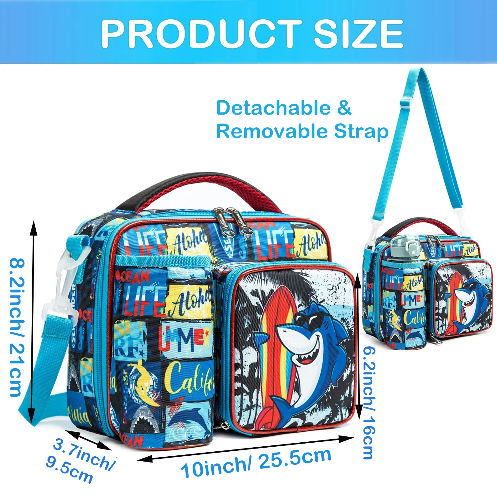 Lunch Bags for Boys Primary School Lunch Box with Bottle Pocket Waterproof Lunchbox for Kids School Child Thermal Bag for Lunch
