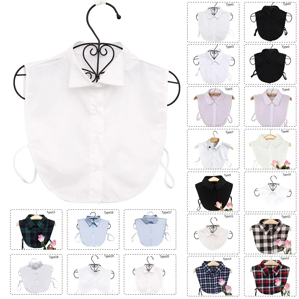 Women Solid Cotton Detachable Lapel Choker Necklace Shirt Fake False Collar Fashion Women Detachable Shirt Fake Collar