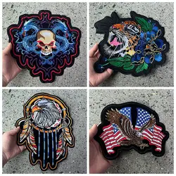 Punk Snake Tiger Eagle Animal Large Patch Iron On Embroidered Patches Stripes For Clothes DIY Biker Patches Applique Back Jacket