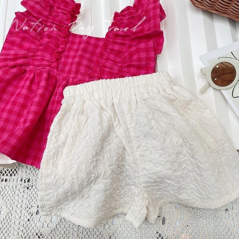 2024 Summer Girls Vest Clothing Sets Fashion Kids Clothes Sleeveless Tops+Shorts 2Pcs Outfits Children Sweet Suits