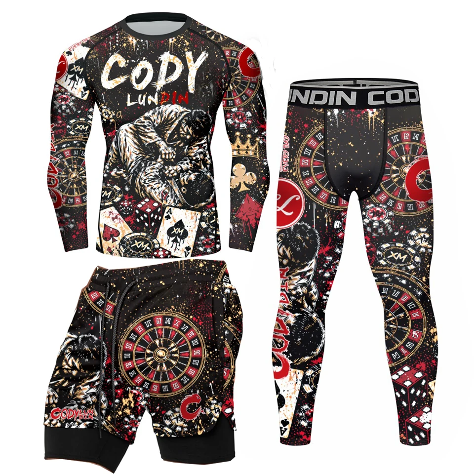 New Jiu jitsu Rashguard  For Men MMA T-shirt+Shorts Rash Guard No Gi Kickboxing Jerseys Clothing Bjj Muay Thai Boxing Sportswear
