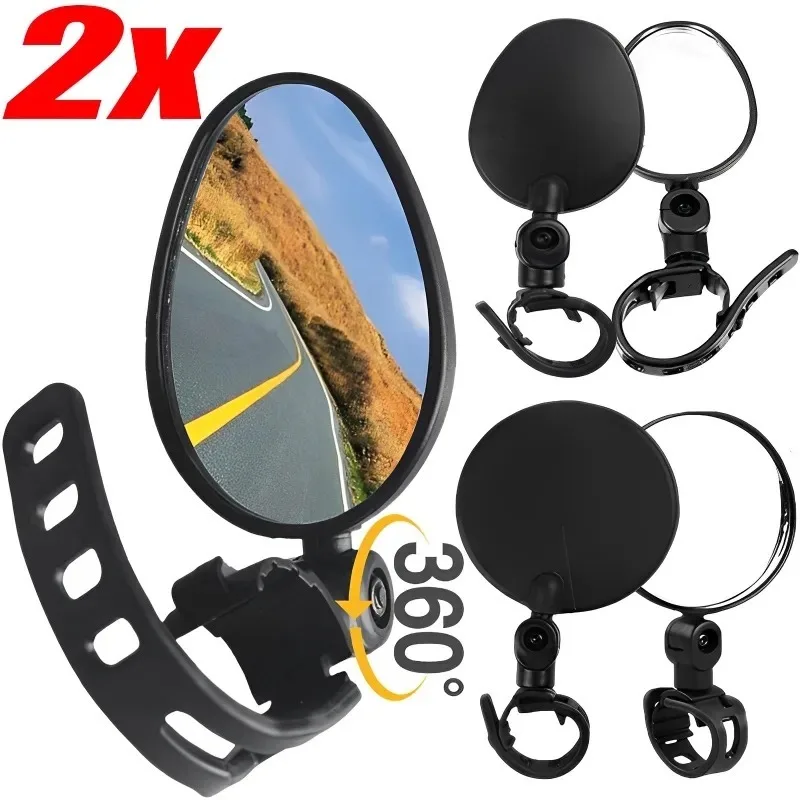 Universal Bike Mirrors Bike Handlebar Adjustable Rotating Wide Angle Rear View Mirror 360 Degree Rotation Cycling Accessories