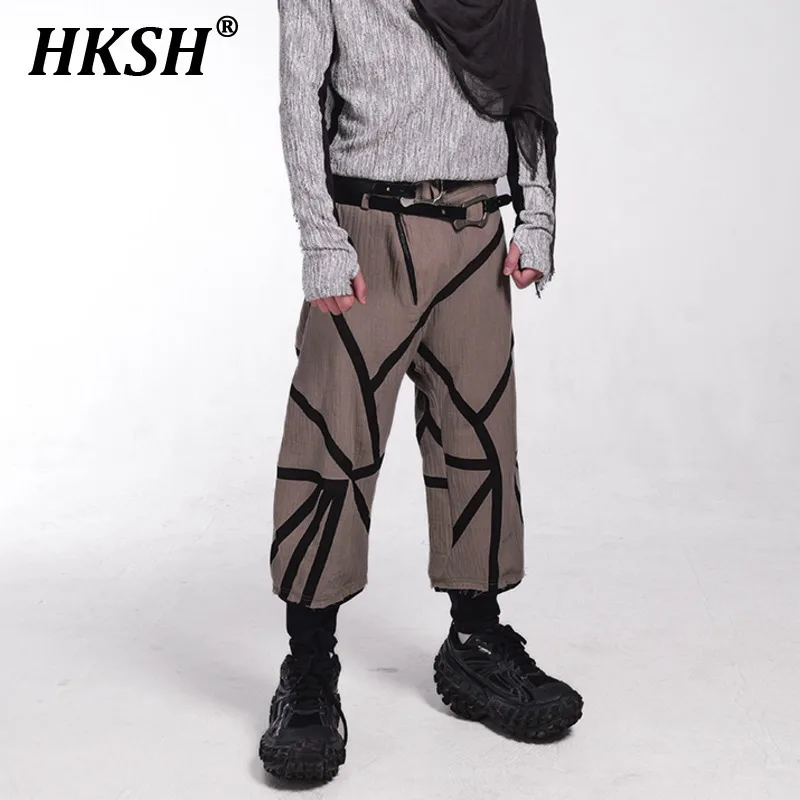 HKSH Autumn New Men Tide Punk Color Contrast Niche Design Techwear Cotton Hemp Three Dimensional Cut Spliced Casual Pants HK3331