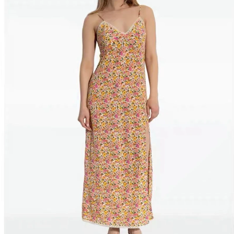 

Strap Skirt Women's Summer 2025 New Product Fresh and Age Reducing Yellow Small Floral V-neck Bareback Strap Dress