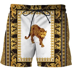 Calção de praia masculina com gráfico leopardo, calção de praia impresso em 3D, maiô gelado, calção havaiana de verão, luxo