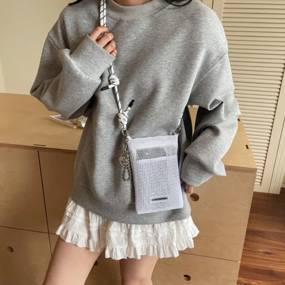 

Sweet Korean Nylon Mesh Wallet Solid Color Teenager Shoulder Purse Bags Hollow Crossbody Mobile Phone Bag Outdoor