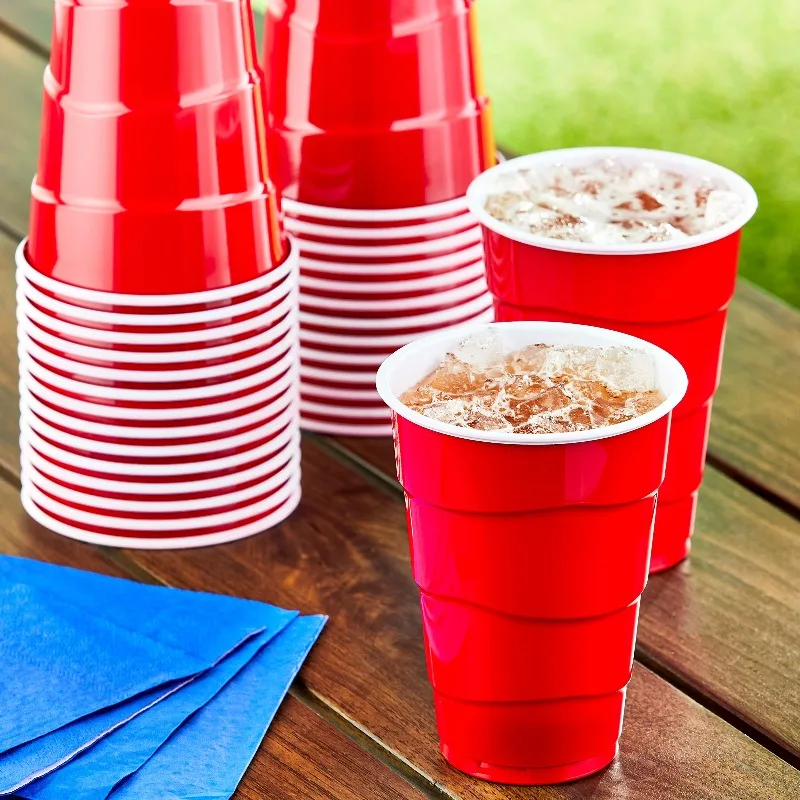 Red Disposable Plastic Party Cups, 18 oz, 50 Count