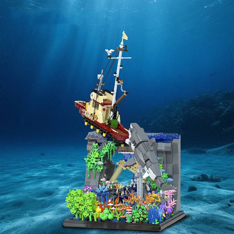 

Creative Underwater Site Building Block Shark Shipwreck Model Sets Construction Bricks Model Sets Toy With Light For Gifts