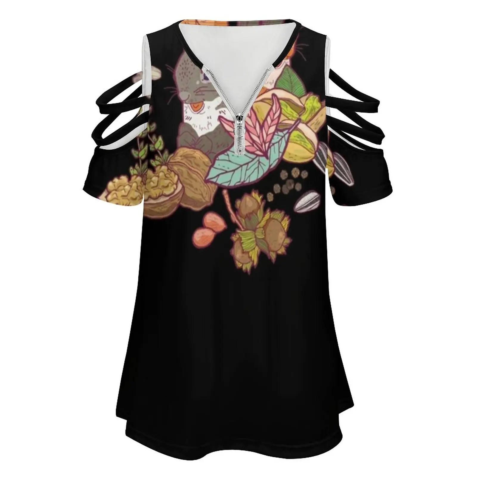 Nuts And Squirrels Women T-Shirt Crewneck Casual Short Sleeve Tops Summer Tees Nuts Squirrel Forest Mystery Night Surprise