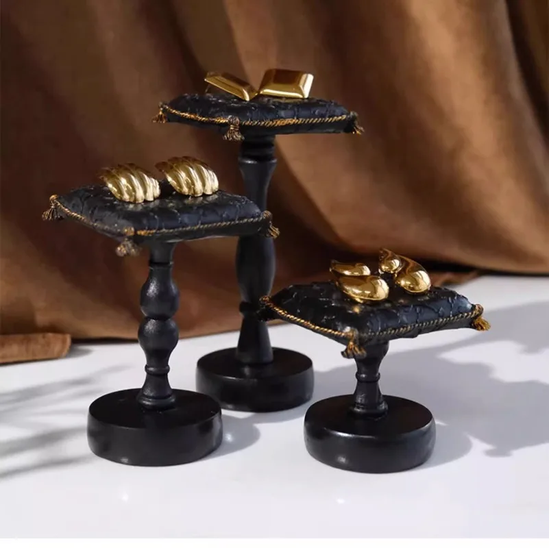 Black Velvet Jewelry Display Stand with Tassel Necklace Ring Earring High Foot Display Tray Room Decor Interior Accessories