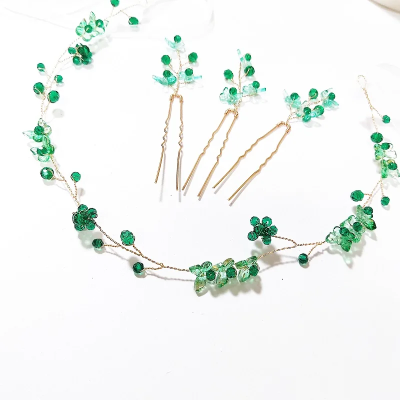 

Зеленый бабочковый цветочный головной убор с кристаллами и жемчугом, свадебный, ручной работы, заколка-ободок, аксессуары для волос, украшения для волос