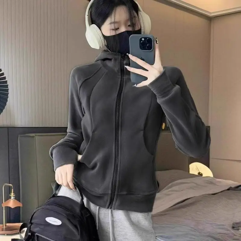 Sudadera con capucha de invierno para mujer, Sudadera con capucha con forro polar y cremallera, chaqueta informal de manga larga, prendas de vestir exteriores para Otoño e Invierno