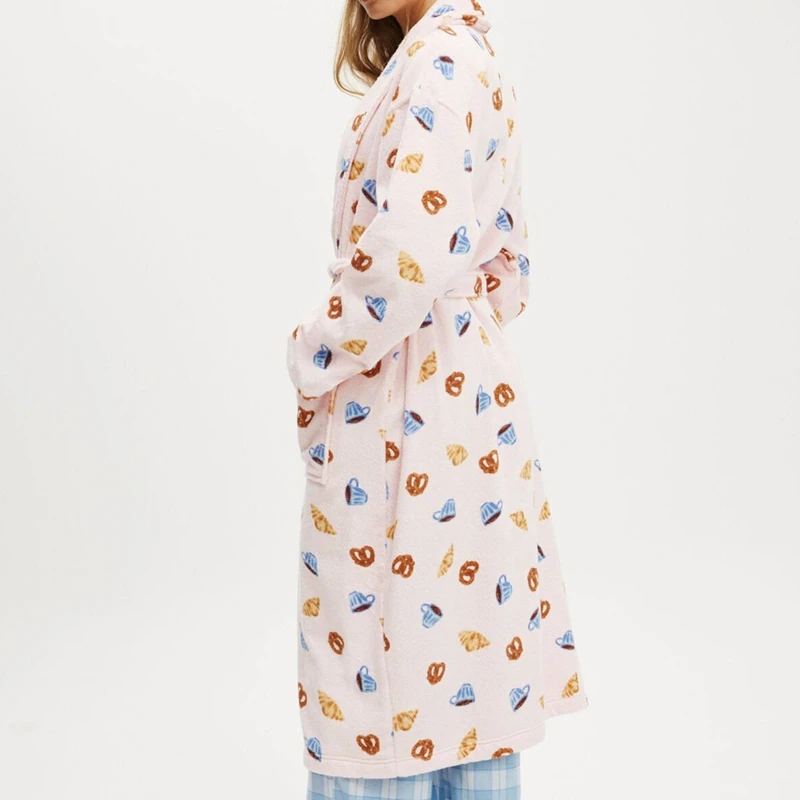 رداء Maemukilabe نسائي مخطط شال رداء نوم من الصوف القطيفة مع حزام وأكمام طويلة رداء حمام جرافيك مع جيوب #6