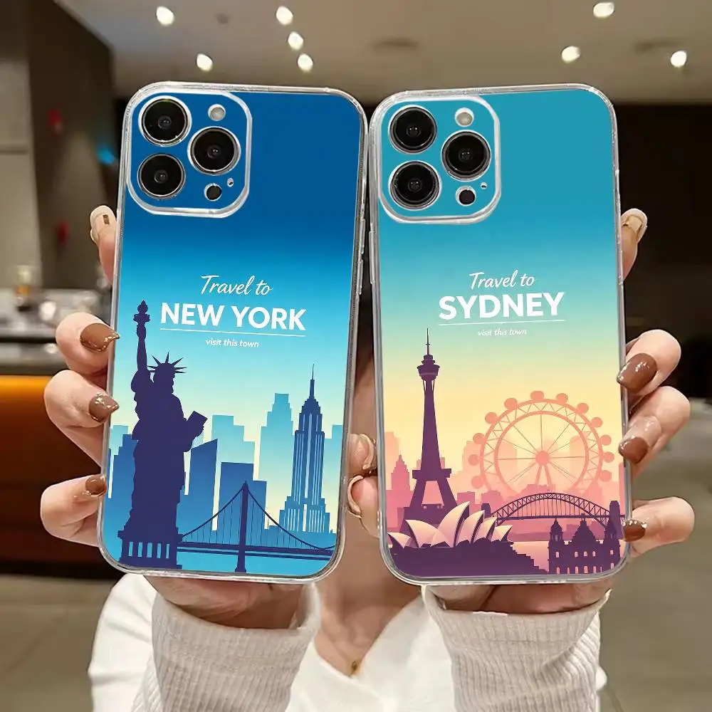 World Famous Cityscapes Collection Transparent Shockproof Phone Case For iPhone 17,16,15,14,13,12,11 Plus,Pro Max