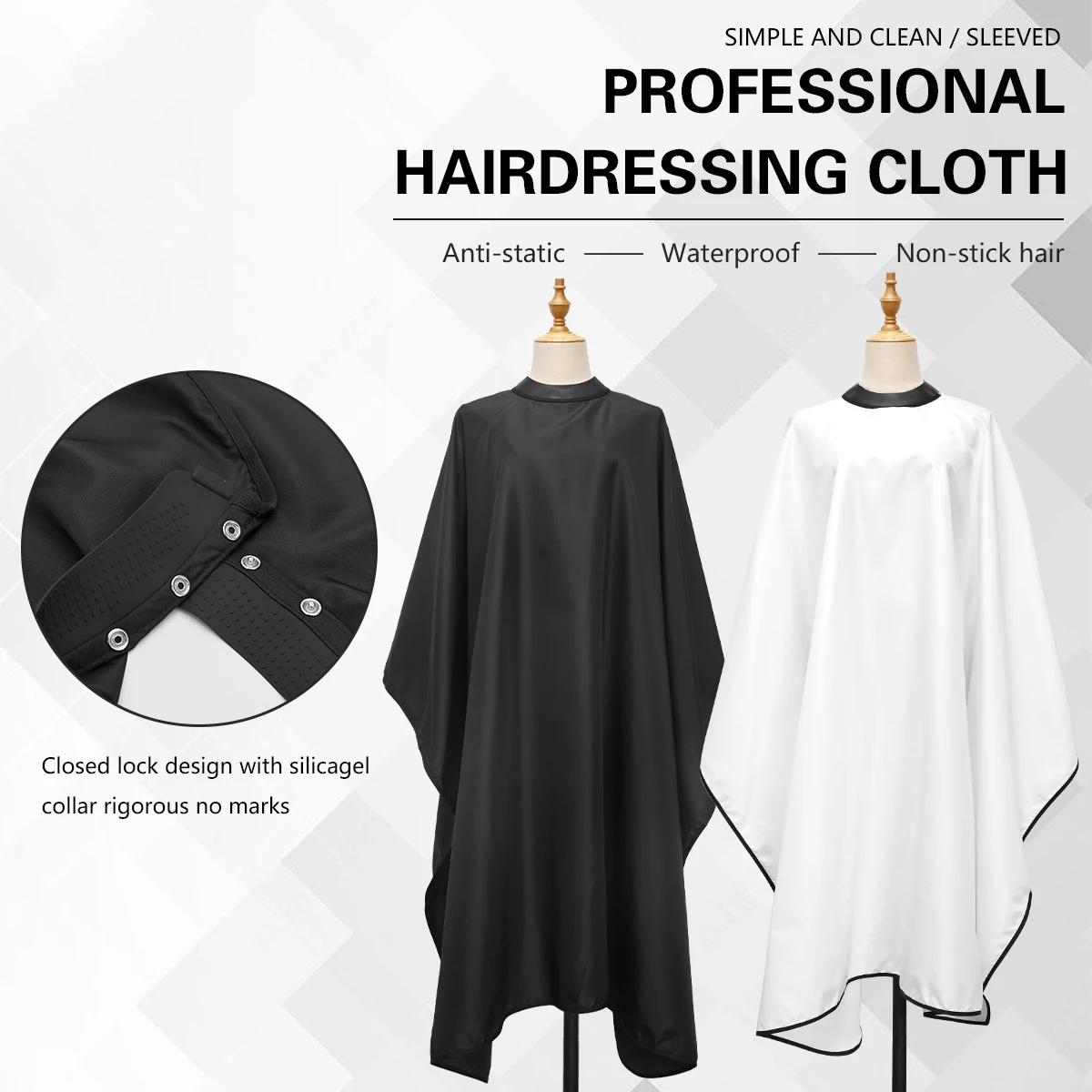 Waterproof Barber Cape with Silicone Neckline & Buckle, Non-Slip Haircut Cloth, Styling Gown for Salon & Home Use