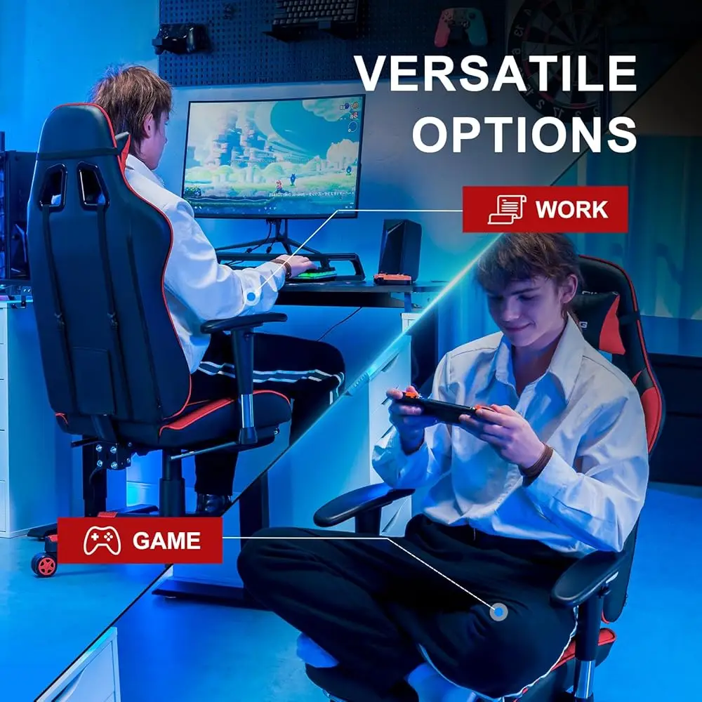 Gaming Chair With Footrest, High Ba Computer Chair Ergonomic Game Desk Chair Racing Executive Adjustable Swivel Rocker With