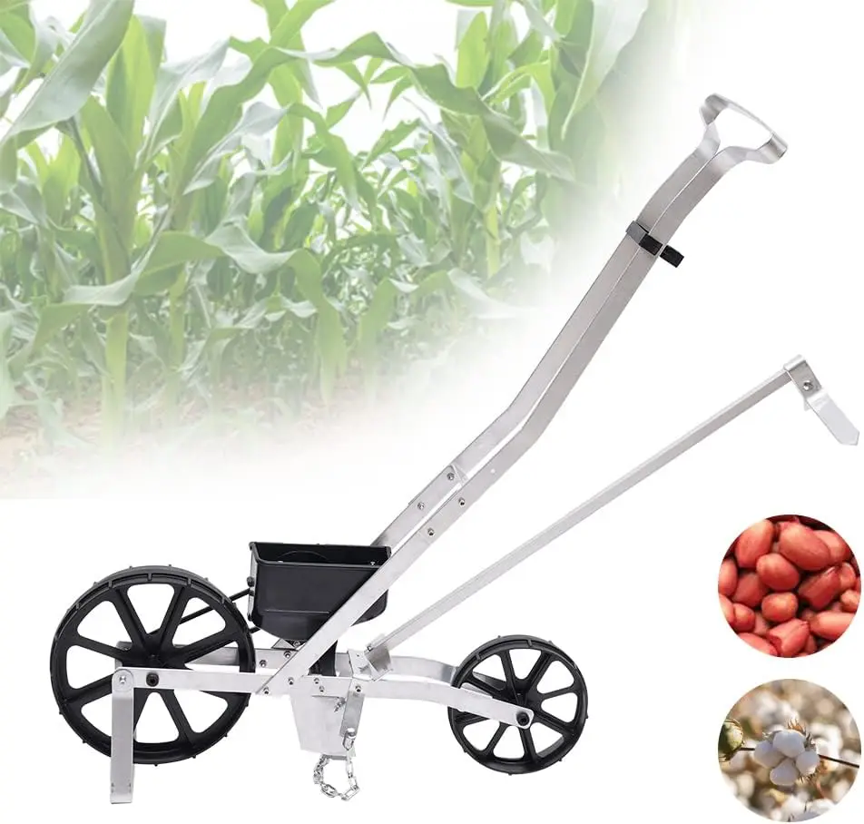 Garden Seeder Manual Garden Push Seeder Row Seed Planter Walk-Behind Row Crop Planter for Seeding Sweet Corn/Leek/Radish/Carrot