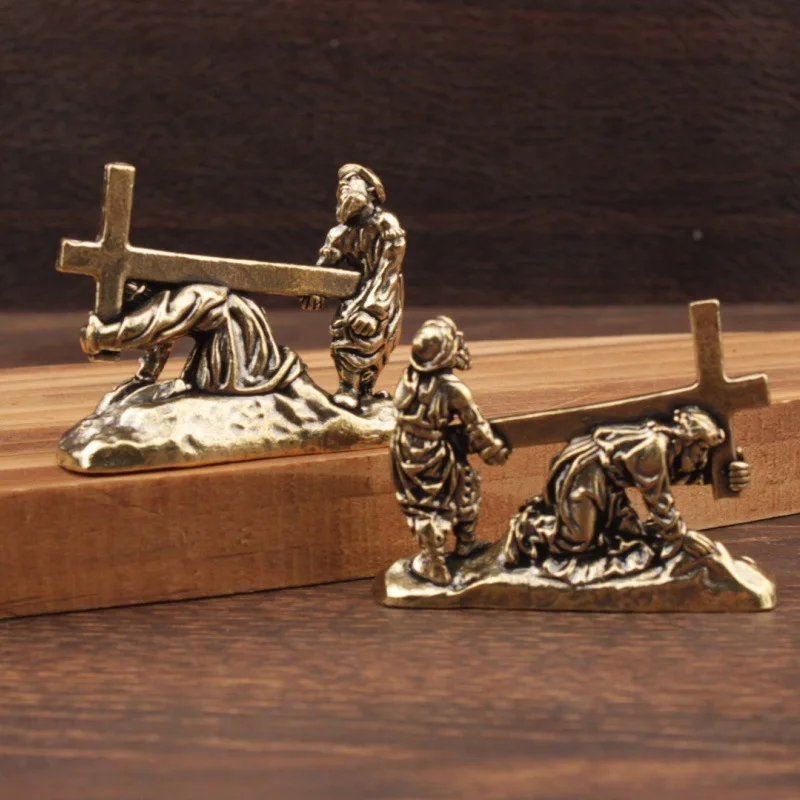 1 pièce de sculpture artisanale en laiton et bronze, motif croix de la Salut, décorative de bureau