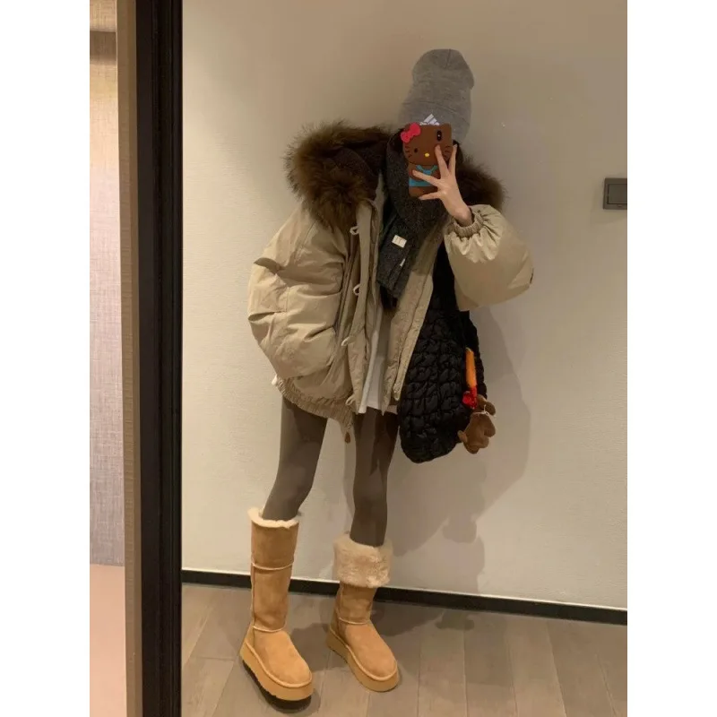 코너 버튼 패딩 코트 여성용 겨울 신상 루즈핏 빅 퍼 칼라 패딩 재킷 스몰 코트