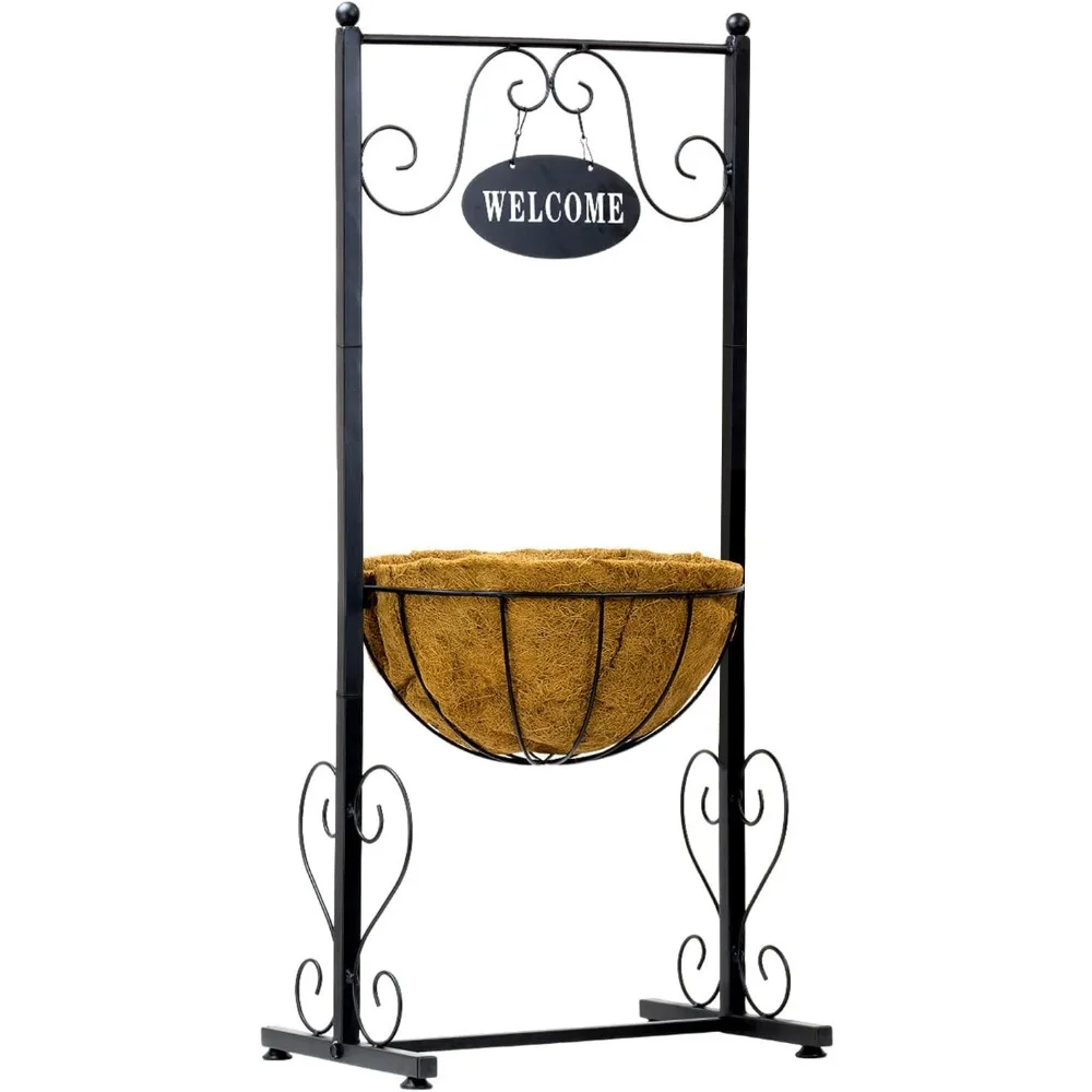 حامل سلة زراعة معدني أسود أنيق مع بطانة كوكو لديكور المنزل والحديقة والفناء والسطح #6