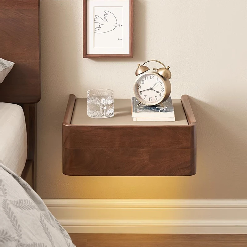 Floating Wood Nightstand Wireless Charging Light Smart Night Table Mesa Lateral Luxury Articulos Para El Hogar Modern Furniture