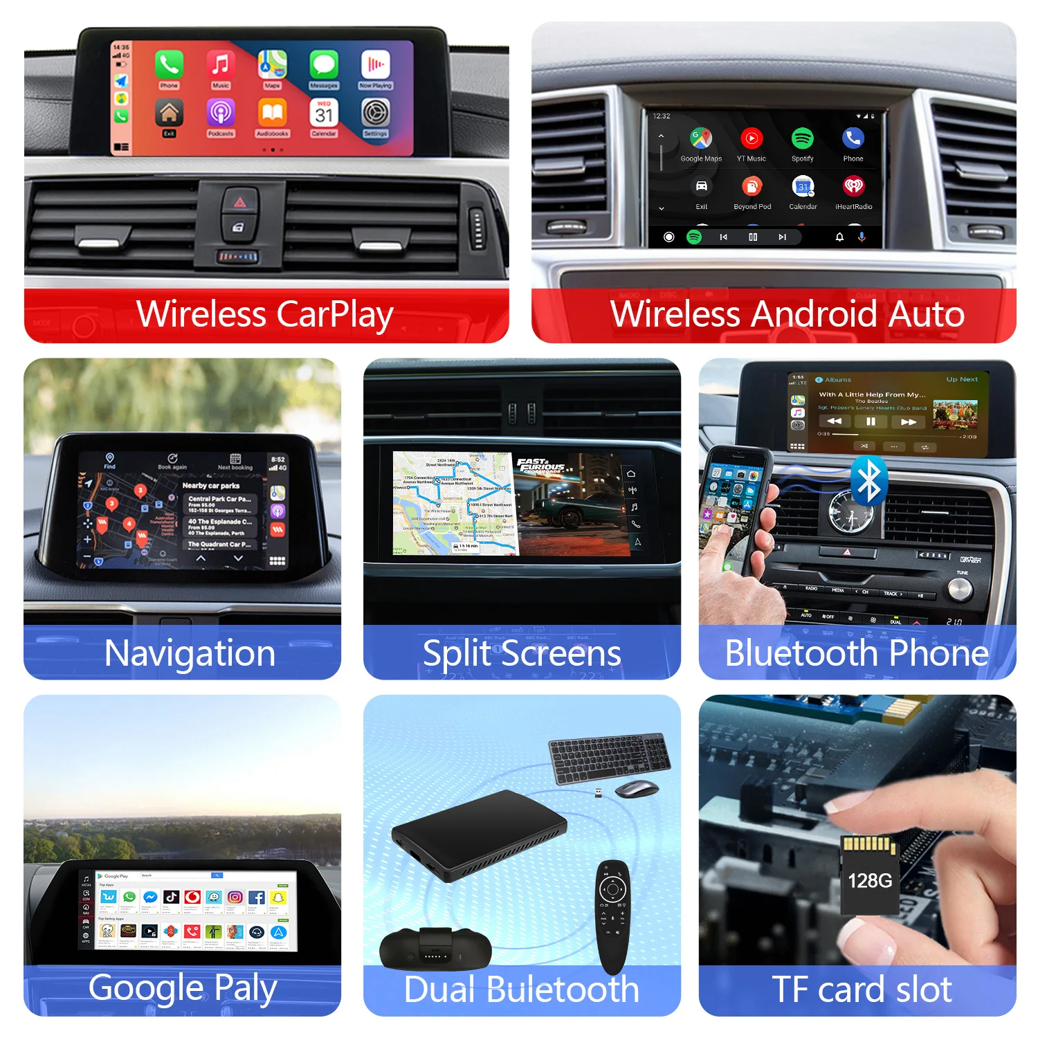 OTTOCAST U2 Plus CarPlay Ai Box 64G Android Wireless CarPlay Android Auto for Netflix TV Box for Toyota Volkswagen Hyundai Ford