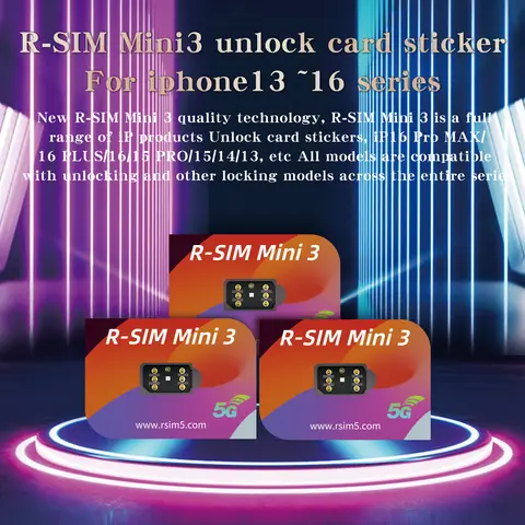 2025 mais novo R-SIM Mini3 desbloquear cartão adesivo para iPhone 13 a 16PM como ICCID desbloquear apenas suporte slots SIM duplos