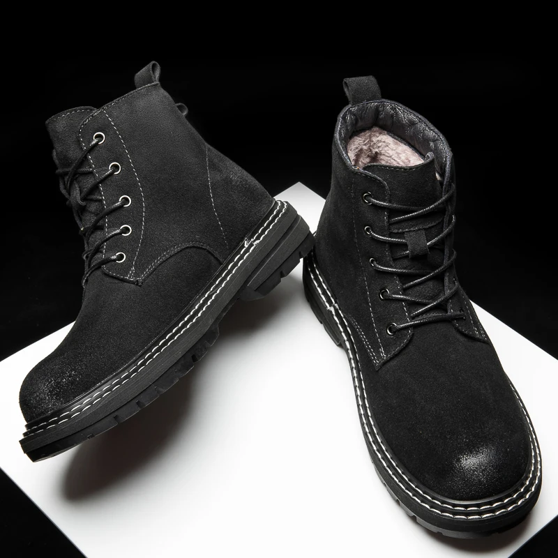 

Handsome Men's Motorcycle Boots Outdoor Work Boots Men's Genuine Leather Short Boots Winter Cotton Boots Thick Soled Ankle Boots
