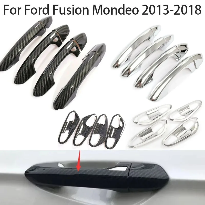 

Для Ford Fusion Mondeo с 2013 по 2018 год. Крышки для ручек дверей автомобиля, накладки защиты, стильные наклейки для ручки, в стиле хром/углеродного волокна.