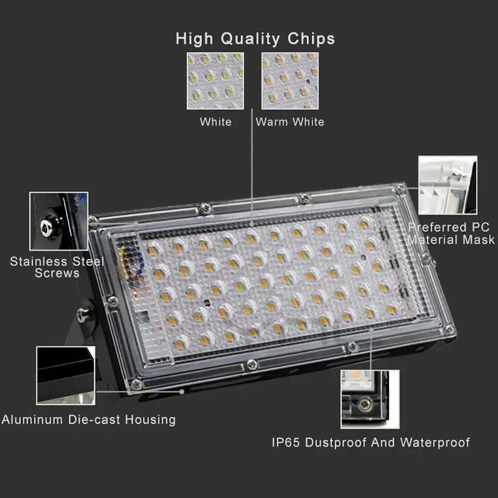 50W LED Reflector Flood Light Outdoor Lighting IP65 Waterproof Spotlight 220V Garden Lighting Projectors Wall Lamp