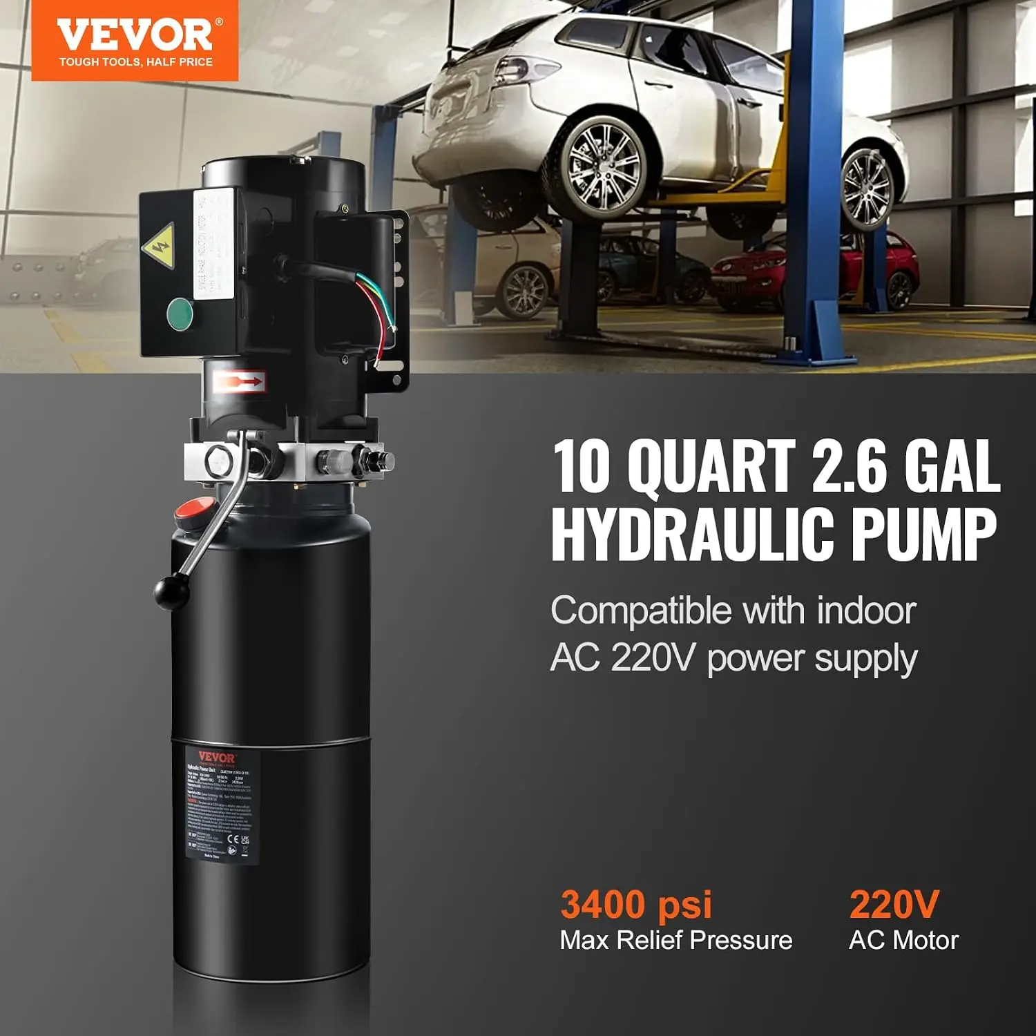 Hydraulic Power Unit 220V 10 Quart Car Lift 3HP Hydraulic Pump Power Unit Car Lift Single Phase Hydraulic Pumps with 10L Steel T