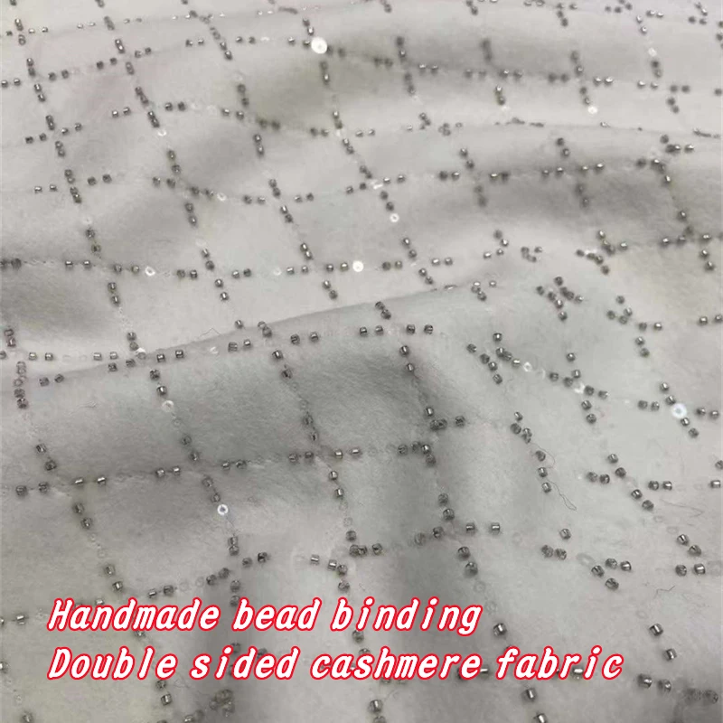 23 Autumn/Winter New Handmade Beaded Sequins Embroidered Double Sided Cashmere Fabric High End Women's Clothing Quilting Fabric