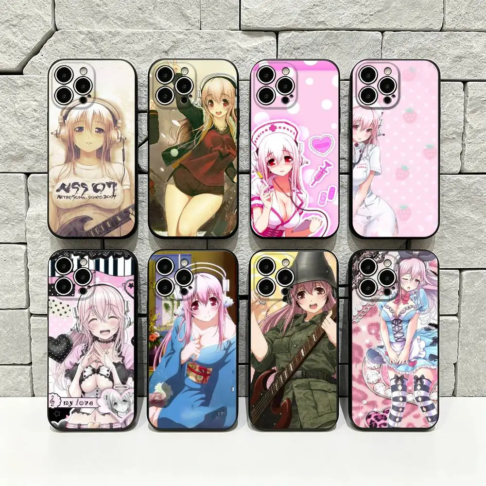 

Super Sonico Phone Case For iPhone 17 16 15 14 13 12 11 Pro Max 17 Air 16E XR 7 8 Plus SE2 Black Cover