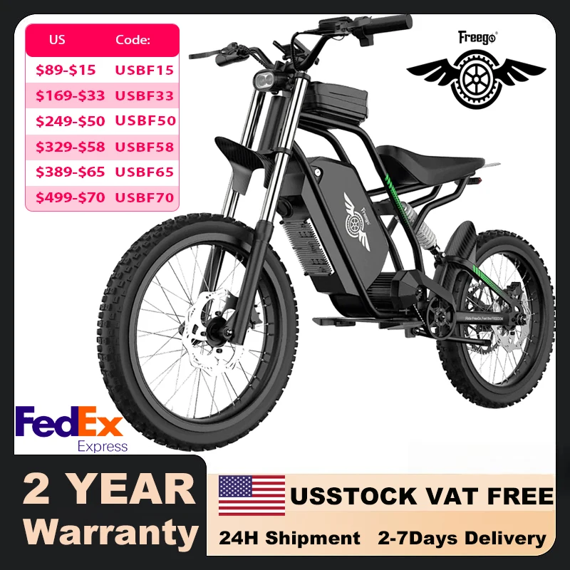 

Freego Nova 3 Electric Bicycle Dual-Mode Electric Dirt Bike 3000W Motor 60V 25Ah Battery 40MPH Off Road Bicycle Hydraulic Brake
