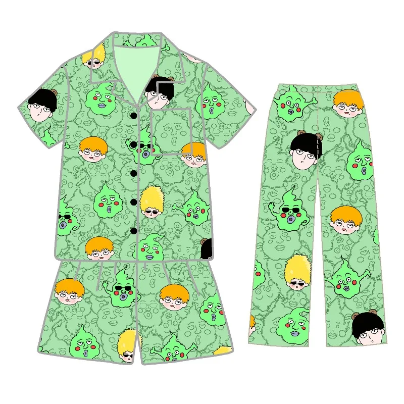 Mob Psycho 100 Dimple Reigen Arataka Hausanzug, hoher Farbwert, kreativer Cartoon, niedliches dreiteiliges Set mit kurzen Ärmeln, Shorts und Hose. – Detail 3