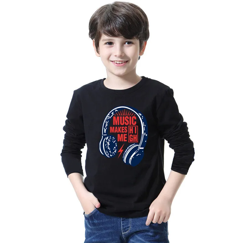 

Kids Long Sleeve T-shirts Casual Boy Spring Autumn Base Tee Tops Big Boy Music Fashion T-shirts