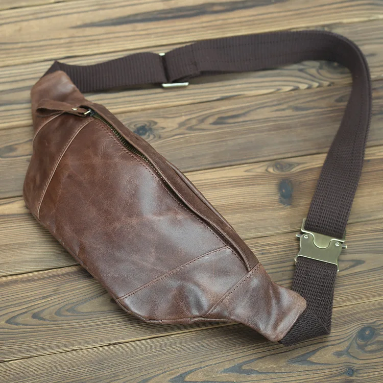 Bolsos Retro informales de cuero genuino para hombre, riñonera para teléfono móvil, bolso deportivo para el pecho, bolsas de mensajero de hombro para correr al aire libre