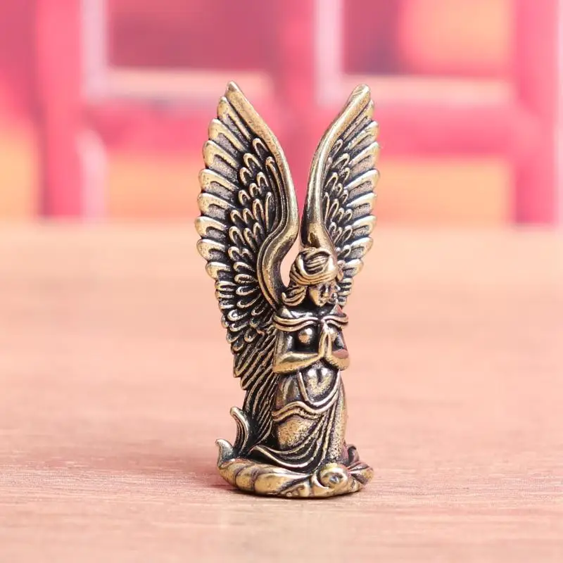 ^1Pc Home Decor Ornament Brass Goddess Guardian Angel Small Statue Characters Miniatures Figurines Desk Decoration Craft..