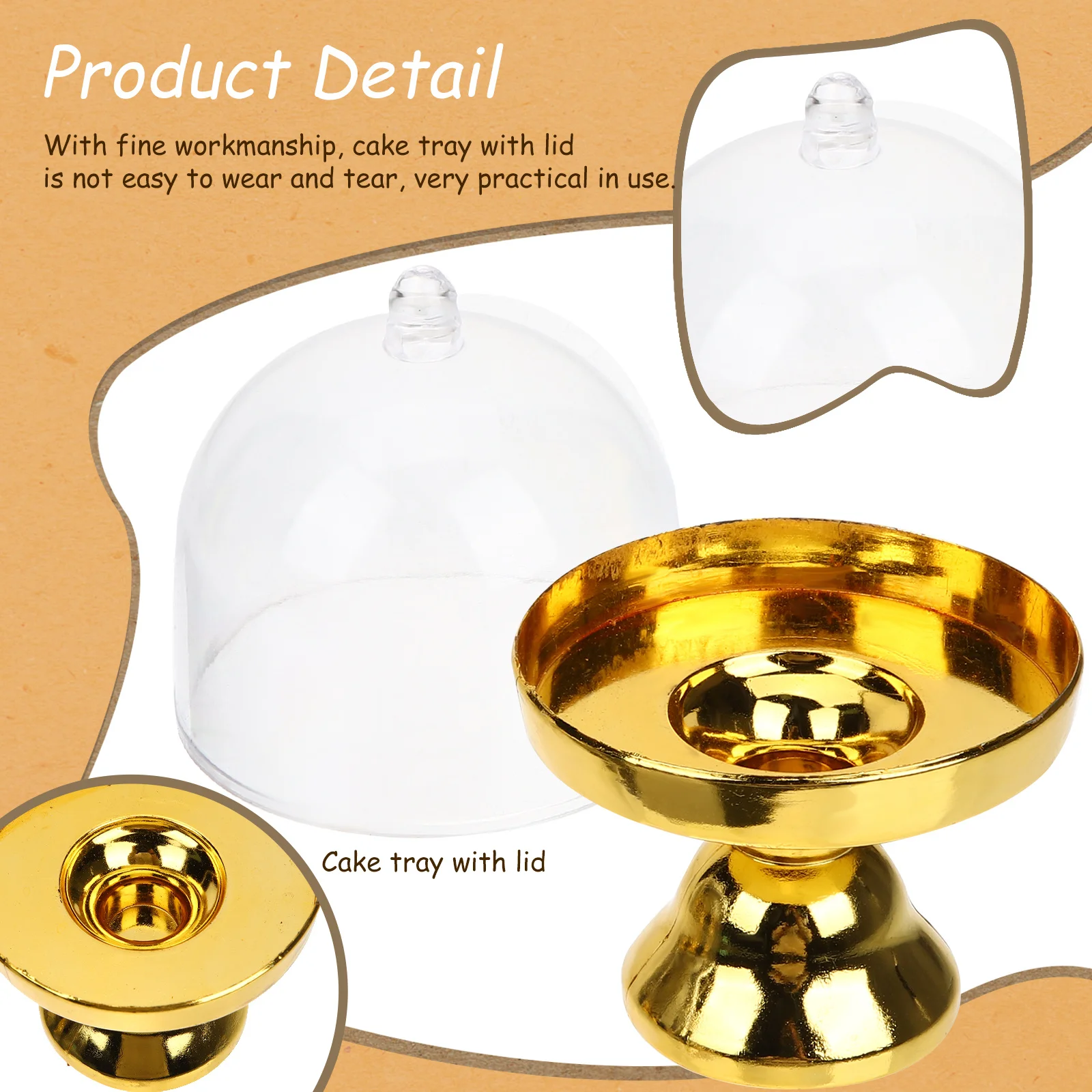 

12pcs Miniature Golden Cake Holder Dome Dessert Plate Party Wedding Buffet Tray Fruit Food Cover Transparent